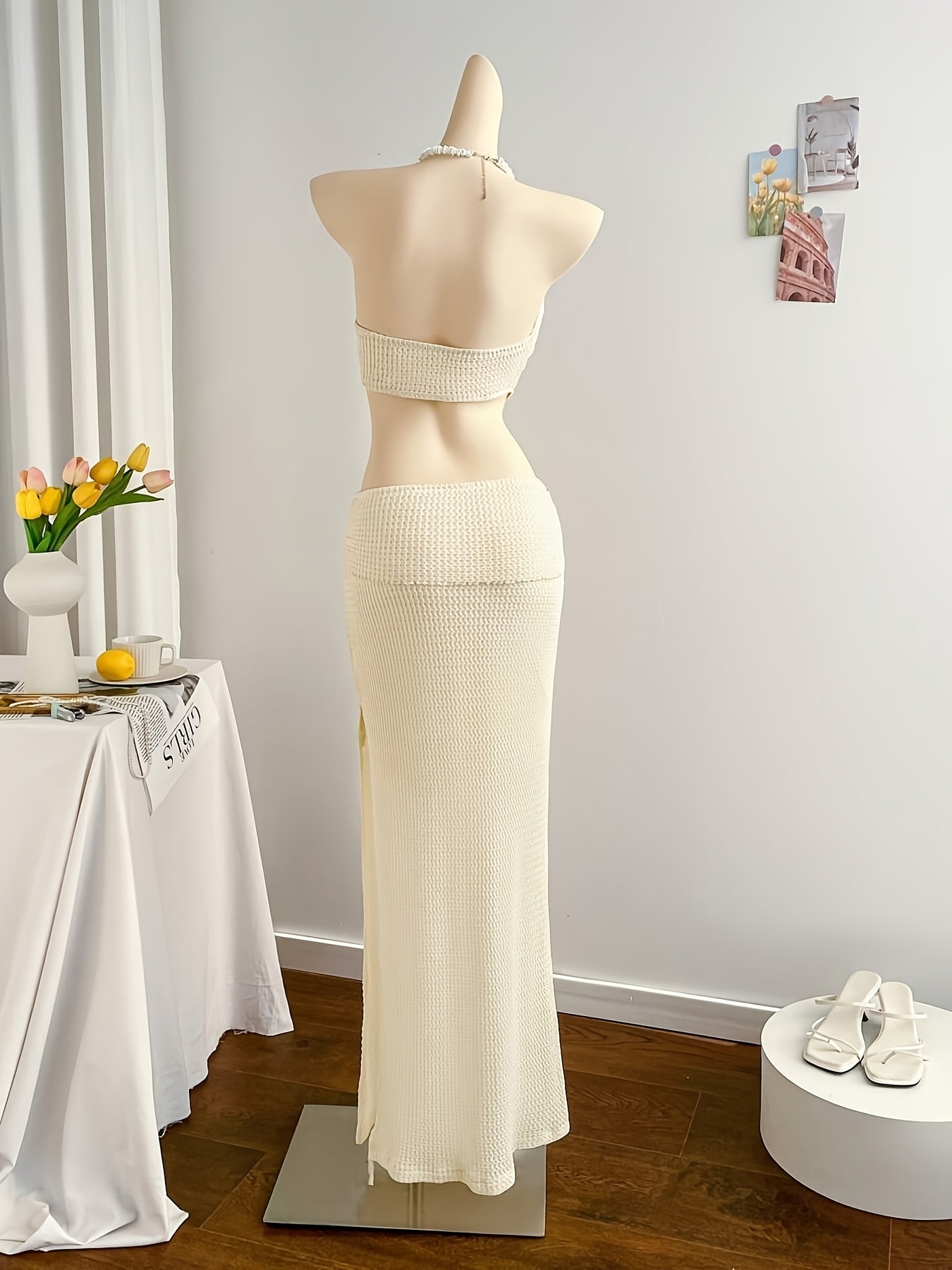 Dame aftenkjole elegant strand cut-out maxikjole for ferie og arrangementer