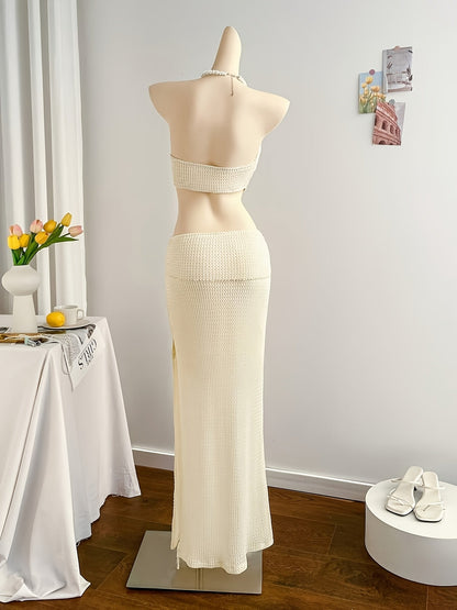 Dame aftenkjole elegant strand cut-out maxikjole for ferie og arrangementer