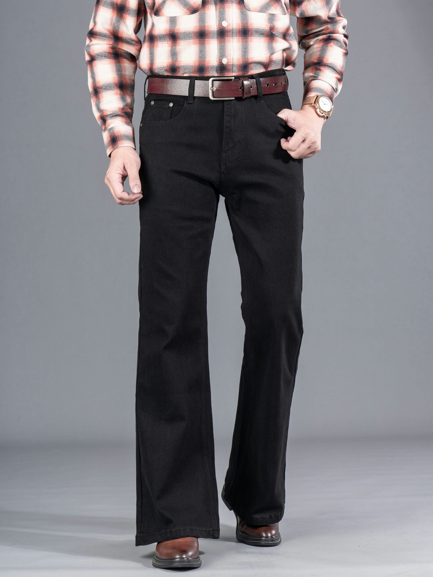 Herren Schwarze Ausgestellte Hose mit hohem Bund