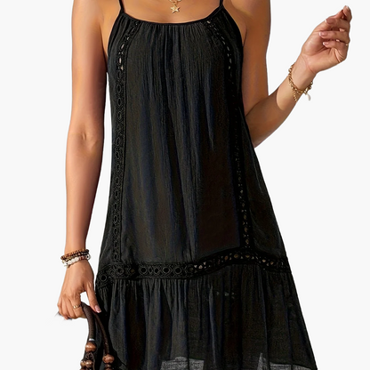 Damen Sommer Strandkleid mit Spitzen-Details und Spaghettiträgern – Lockerer Freizeit-Look