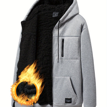 Herren Kapuzenjacke mit Reißverschluss und Teddyfutter Grau