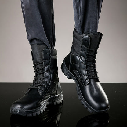 Botines robustos de cordones para hombre, altos, con suela perfilada, en negro