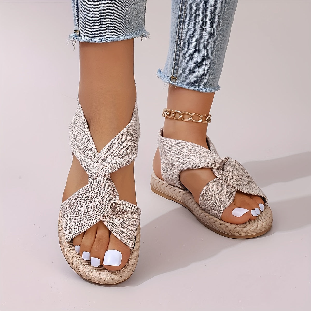 Sandali estivi da donna con cinturini incrociati e suola piatta – Scarpe casual alla moda per tutti i giorni e vacanze