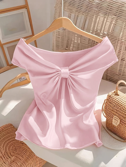Damen Off-Shoulder Bluse mit Schleifen-Detail – Eleganter Party-Look