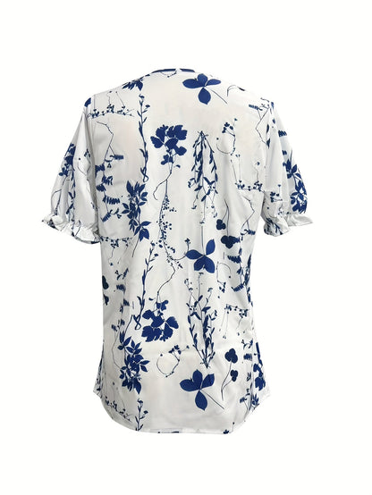 Camicia da donna con motivo floreale e bordatura in pizzo – Stile casual elegante per primavera ed estate