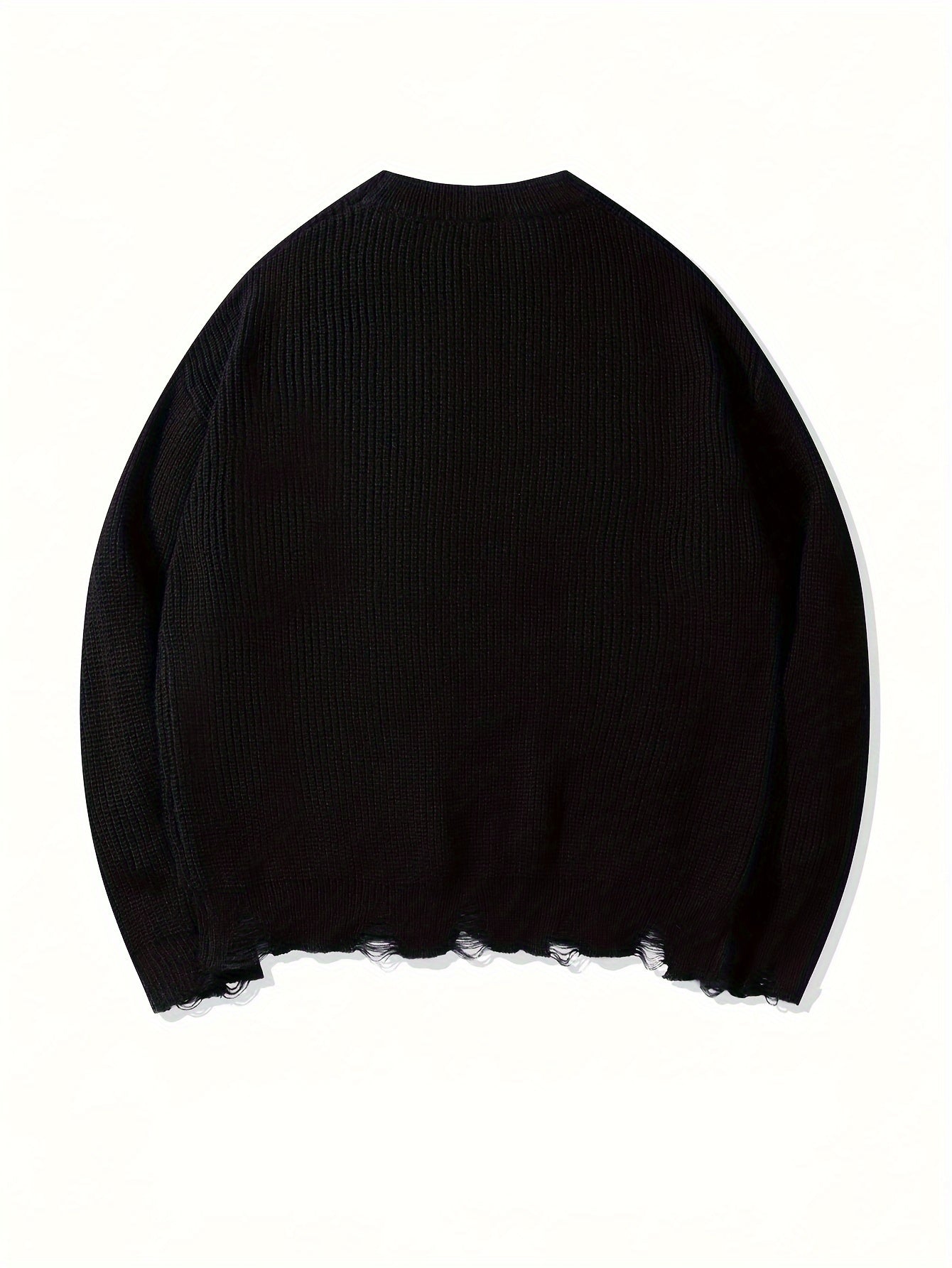 Unisex Strickpullover mit Kreuzstich-Detail und zerrissenem Saum