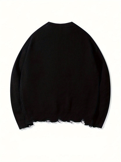 Unisex Strickpullover mit Kreuzstich-Detail und zerrissenem Saum