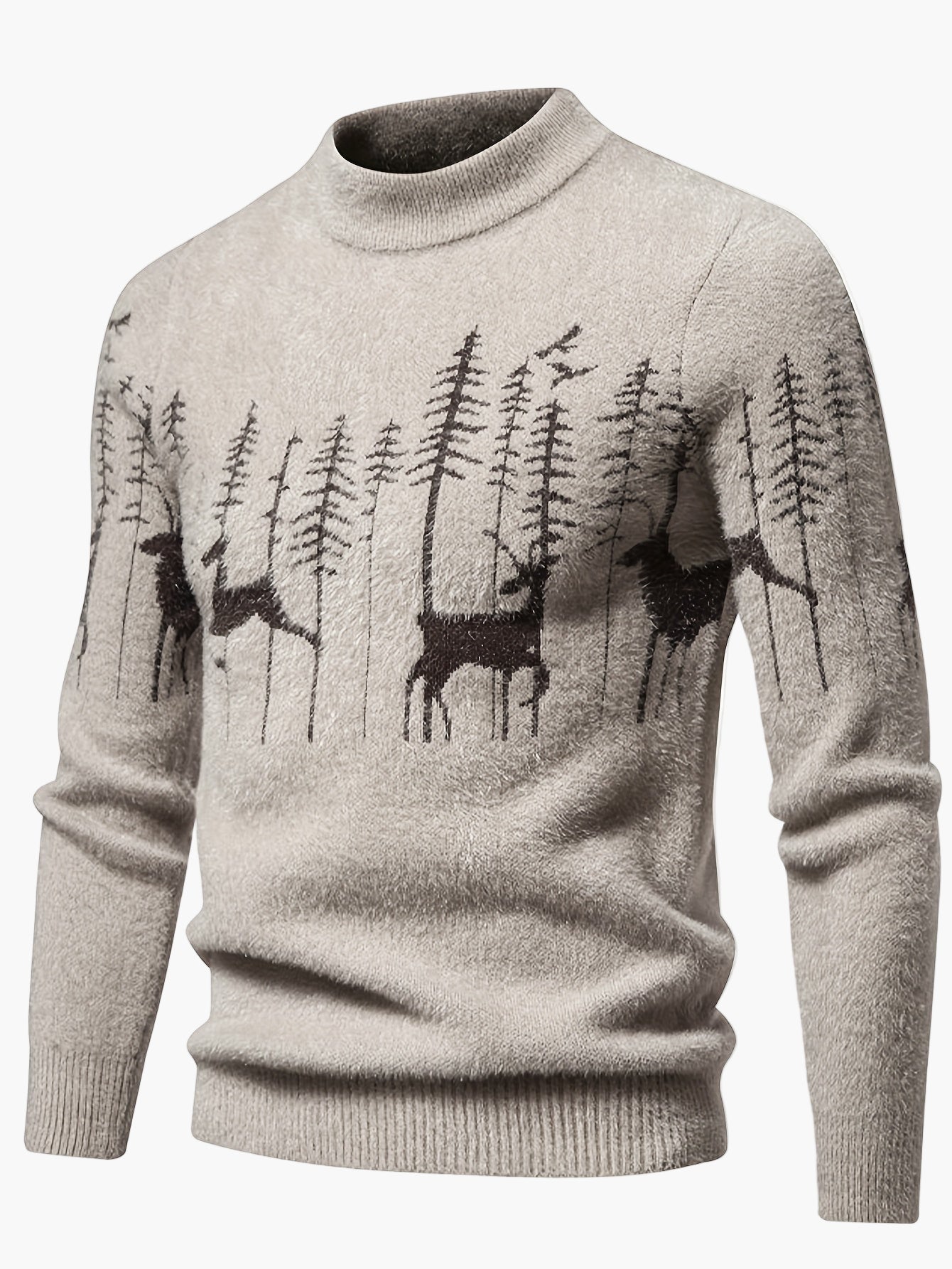Pull homme avec motif forêt et cerf – Pull d'hiver élégant pour les loisirs et le quotidien