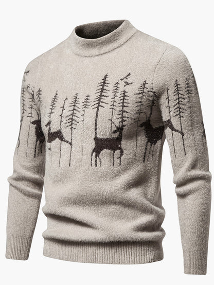 Pull homme avec motif forêt et cerf – Pull d'hiver élégant pour les loisirs et le quotidien