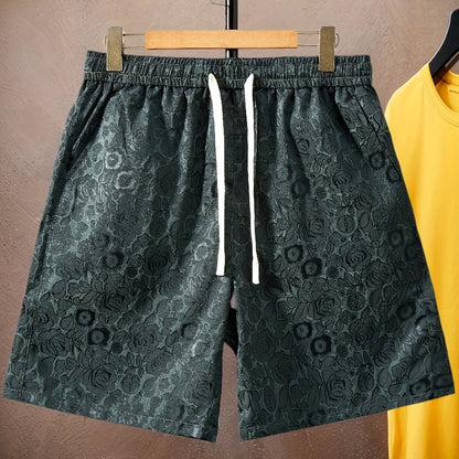 Shorts pour hommes avec motif jacquard de roses – à la mode, décontractés, idéaux pour les loisirs et l'été