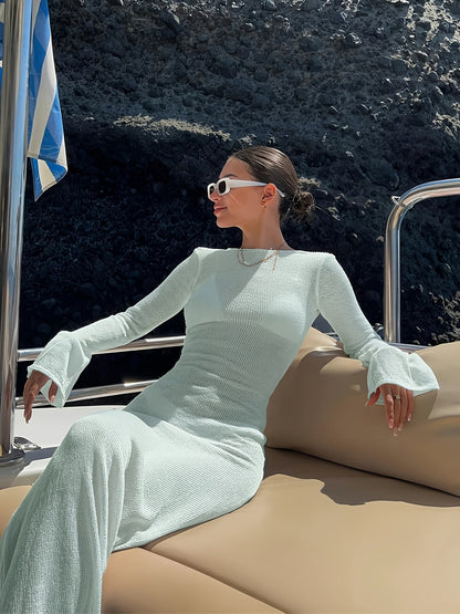 Abito maxi da spiaggia da donna con maniche lunghe, look elegante per vacanze e resort