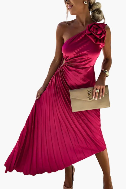Vestido plisado de un solo hombro para mujer – Look elegante para fiestas y eventos nocturnos