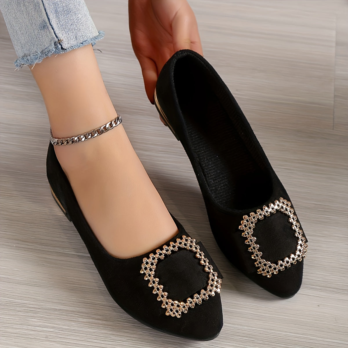Damen Elegante Slip-On Ballerinas mit Strass-Schnalle – Modische Schuhe für Alltag und besondere Anlässe