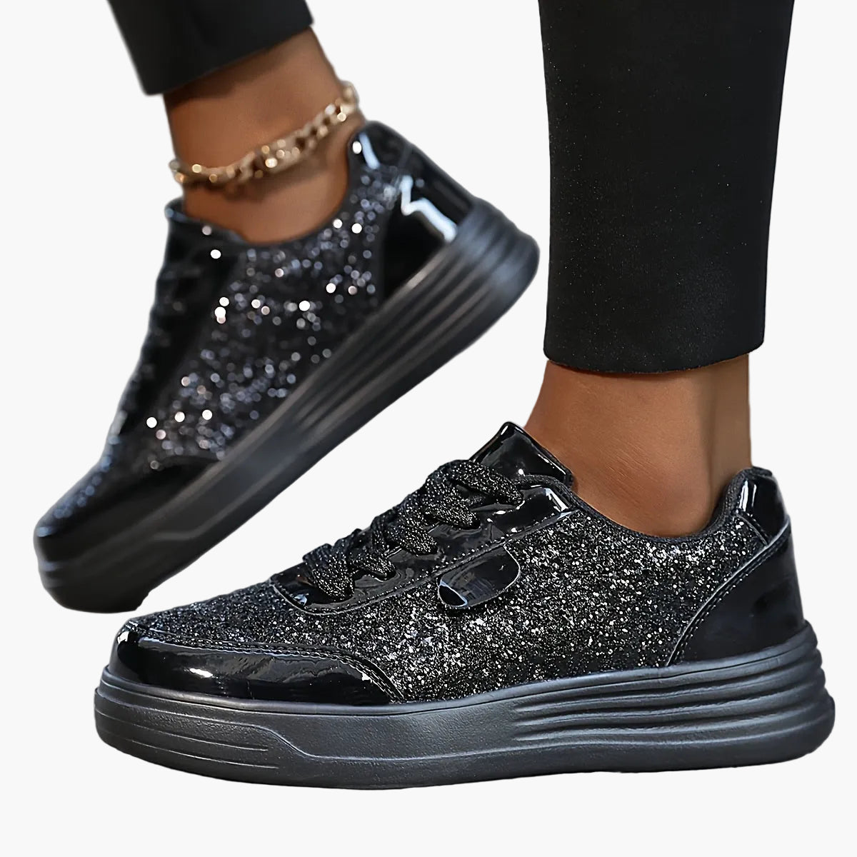 Dame Sneakers med Glimmer Plateau Fritid Trendy Sporty