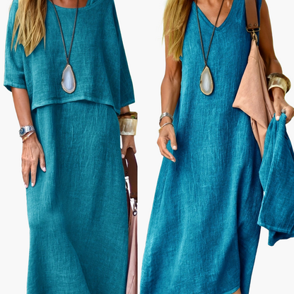 Damen Zweiteiliges Maxikleid Set – Lässiges Sommerkleid mit Überwurf, Eleganter Freizeitstil