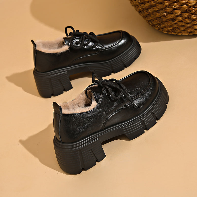 Damen Plateau Schnürschuhe mit Futter, klobiger Sohle und Schnürung