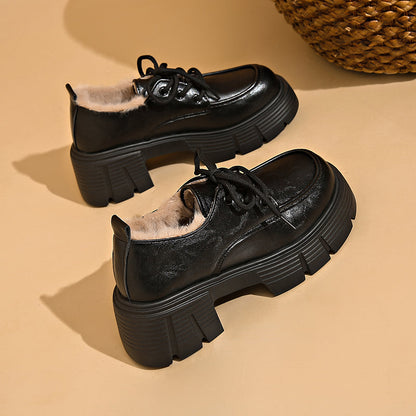 Damen Plateau Schnürschuhe mit Futter, klobiger Sohle und Schnürung