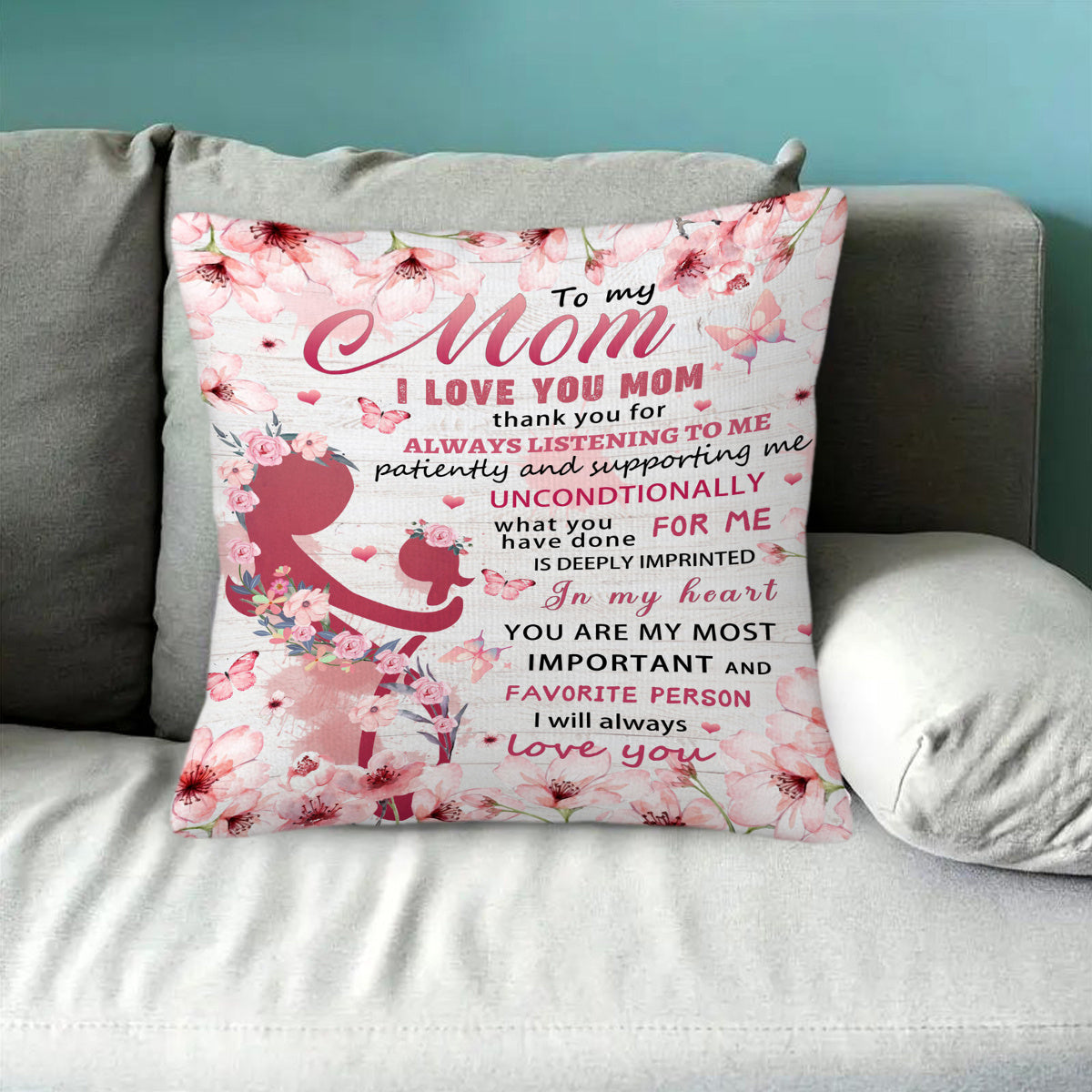 Dekoratives Zierkissen für Damen – Muttertag Geschenk, Wohnzimmer & Schlafzimmer, Florales Design mit Spruch