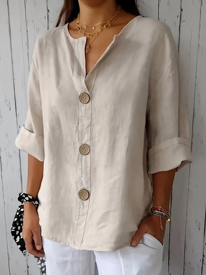 Camicia da donna con abbottonatura e maniche 3/4 – Camicia casual per tempo libero, quotidiano e ufficio