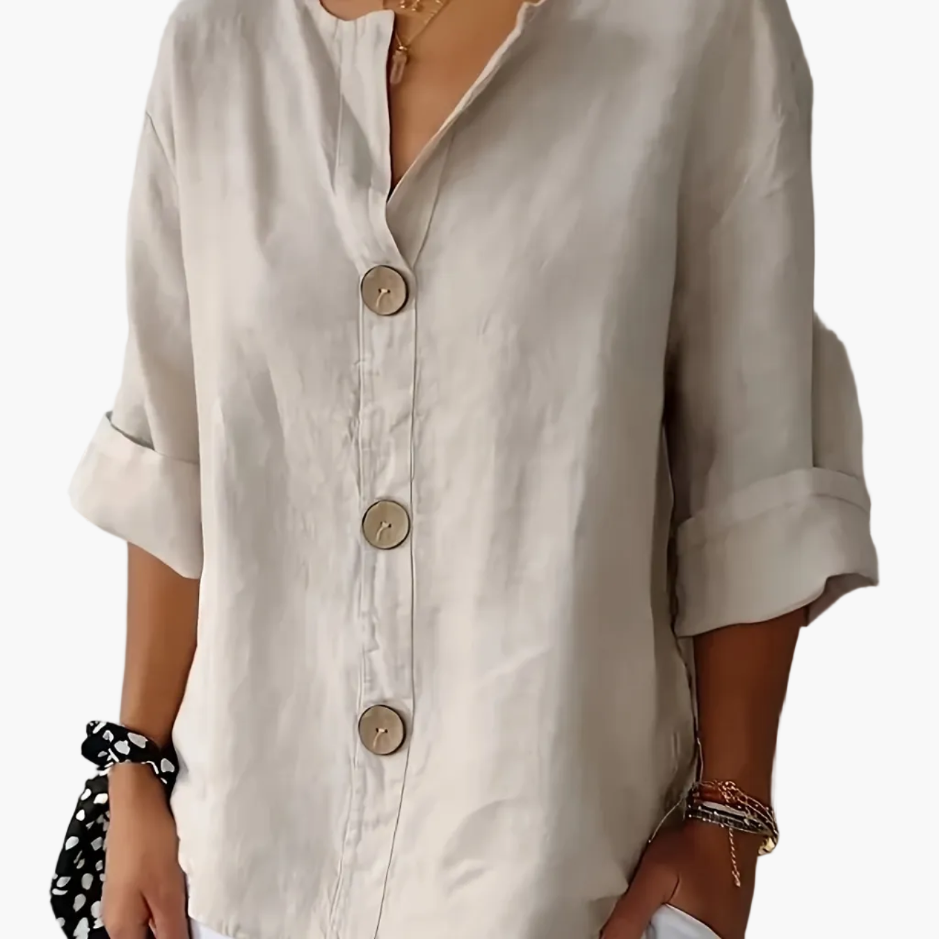 Camicia da donna con abbottonatura e maniche 3/4 – Camicia casual per tempo libero, quotidiano e ufficio
