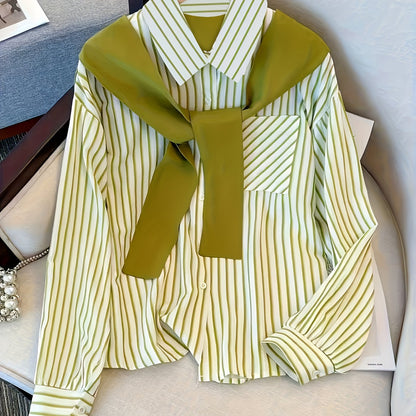 Camisa de rayas para mujer con cuello anudado en rosa