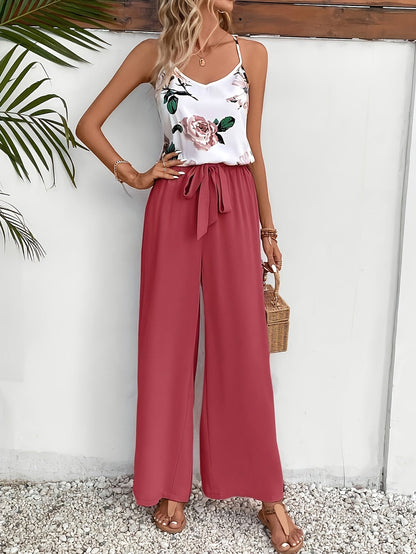 Mono elegante de mujer con estampado floral y pierna ancha – Perfecto para primavera y verano