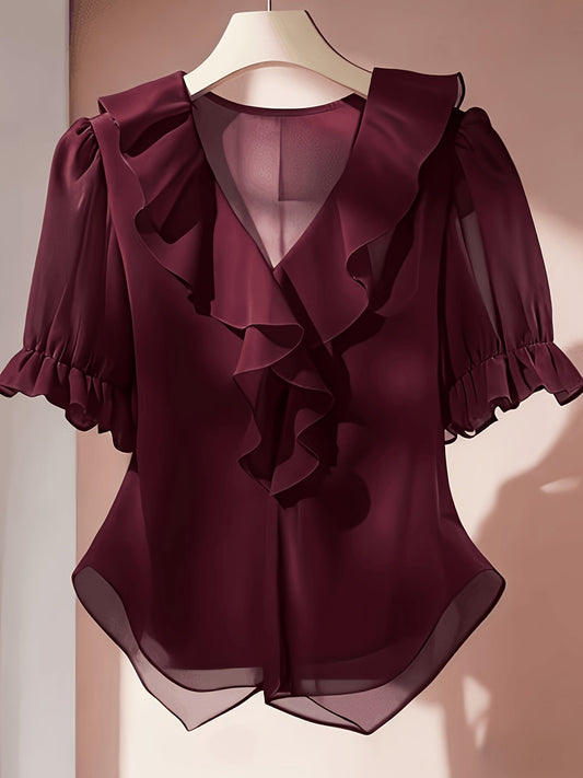 Damen Bluse mit Volants und Puffärmeln – Elegant und Feminin für Büro & Freizeit