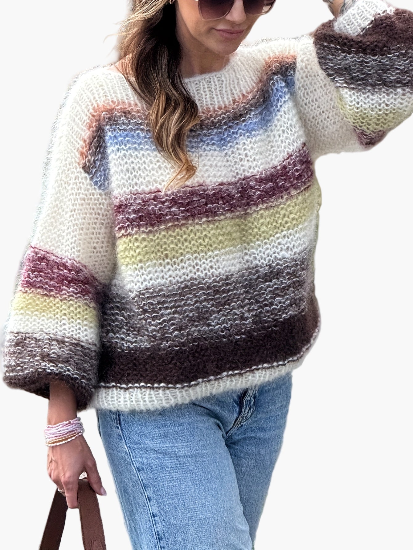 Jersey elegante de mujer a rayas – Jersey de punto para otoño/invierno y tiempo libre