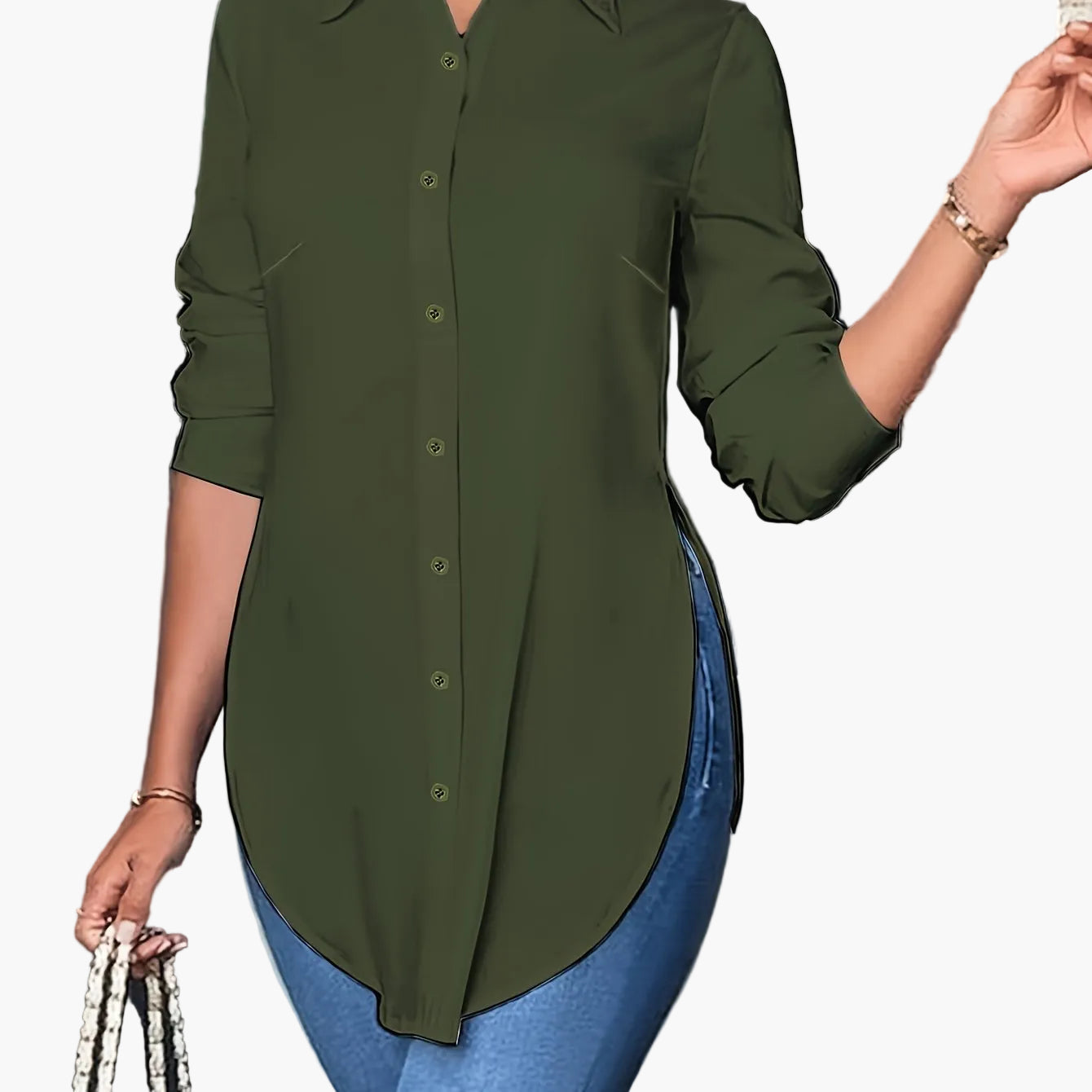 Damen Langarm Bluse Elegant Büro Freizeit – Lockere Hemdbluse für Alltag und Business