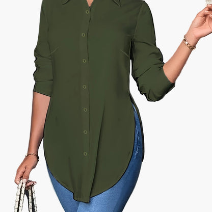 Damen Langarm Bluse Elegant Büro Freizeit – Lockere Hemdbluse für Alltag und Business