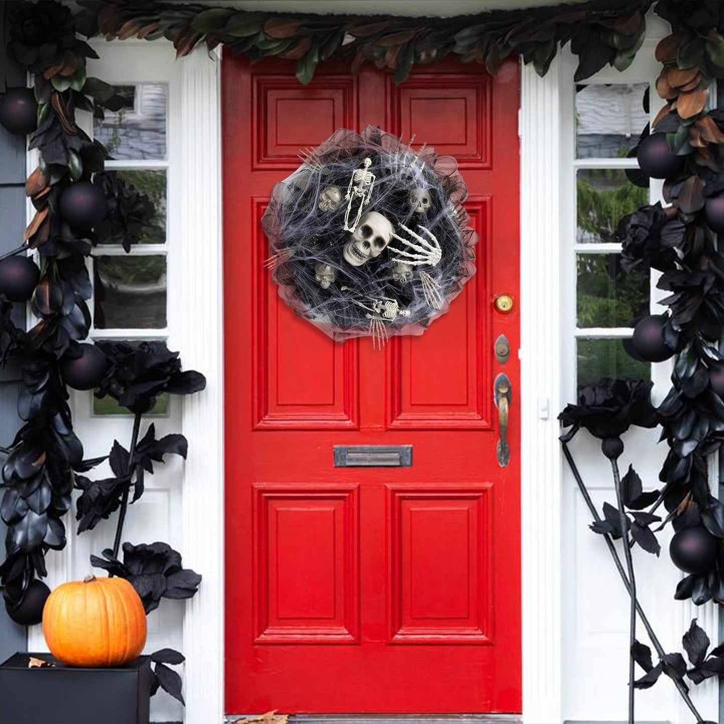 Halloween dørkrans med skeletguirlande – Uhyggelig hoveddørsdekoration til Halloween-fester