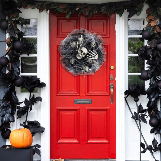 Halloween dörrkrans skelettgirlang – Kuslig ytterdörrsdekoration för Halloweenfester