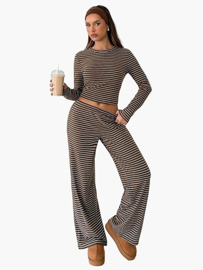 Damen Freizeit Zweiteiler Set mit Streifen – Bequemer Lounge- und Freizeitanzug