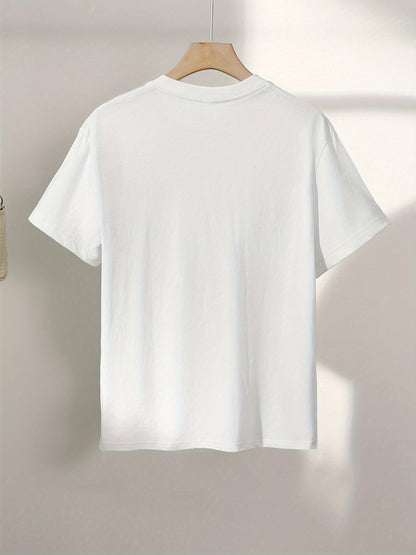Damen T-Shirt mit abstraktem Gesicht Print – Modernes Kunst Casual Shirt für Alltag & Freizeit