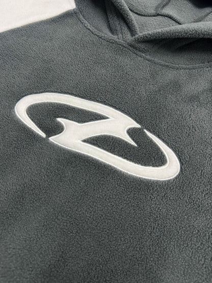 Unisex Hoodie Fleece Dunkelgrau Weiß Streifen Sticklogo