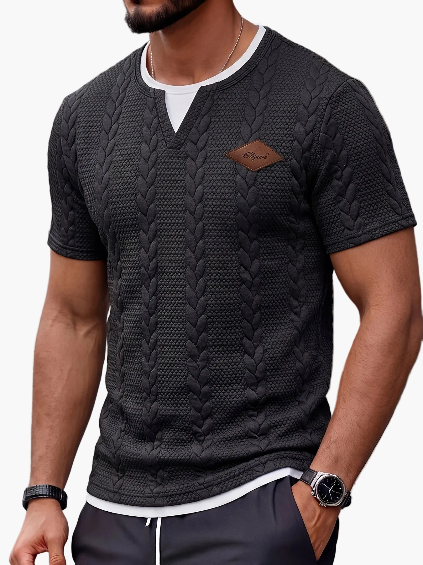 Herren Kurzarm Strickpullover im Flechtmuster – Modernes Freizeitshirt für Sommer & Alltag