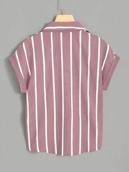 Damen Kurzarm Bluse mit Streifen und Knotenfront – Eleganter Sommer-Look