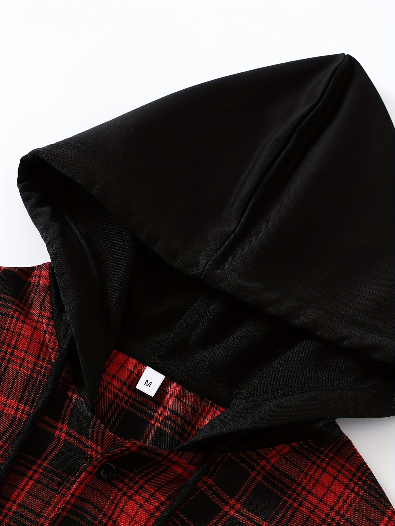 Giacca-camicia da uomo a quadri con cappuccio e maniche lunghe, rossa e nera