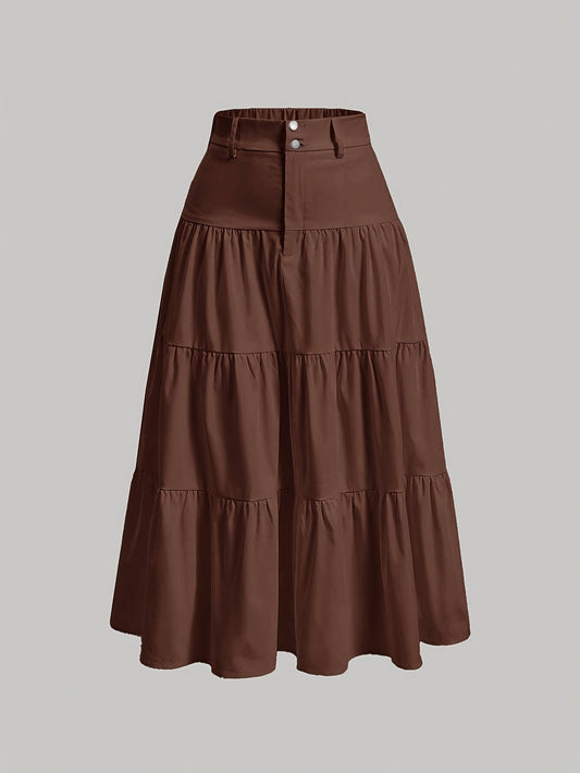 Dame maxinederdel med høj talje og lag-på-lag design – Elegant fritidsnederdel til forår og sommer