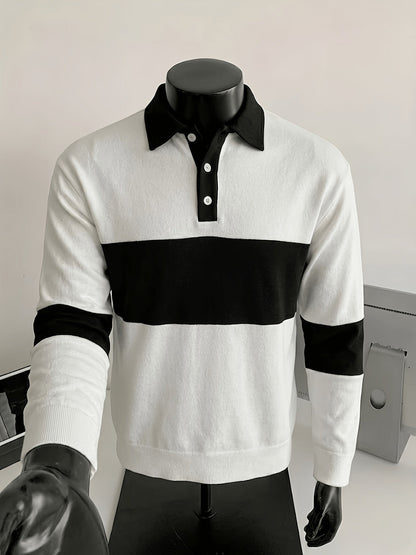 Polo da uomo a maniche lunghe, a righe, con colletto