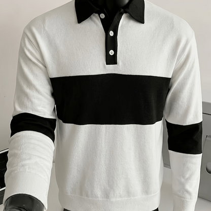Polo da uomo a maniche lunghe, a righe, con colletto