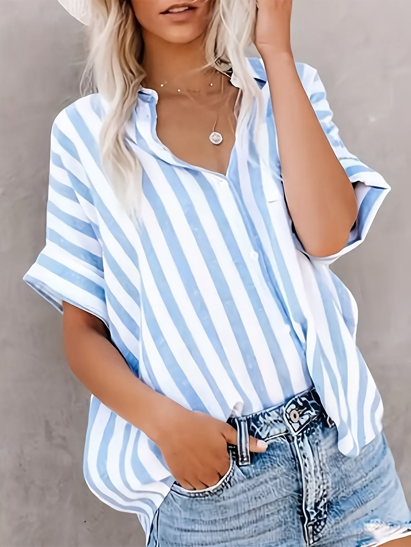 Dame afslappet stribet oversize bluse til sommer – elegant fritidsstil