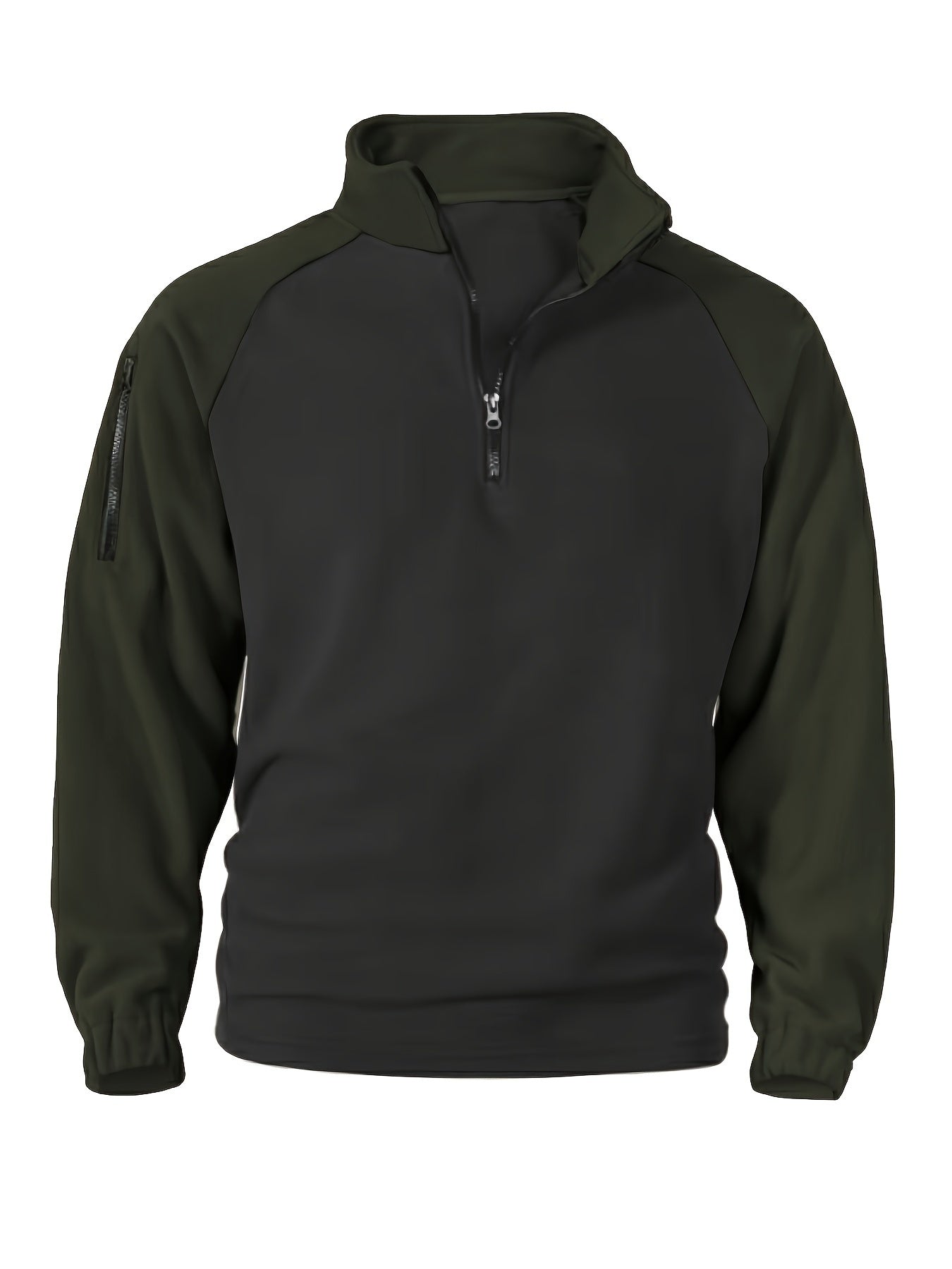 Pullover in pile da uomo, maniche raglan, chiusura a un quarto con zip, grigio scuro e marrone