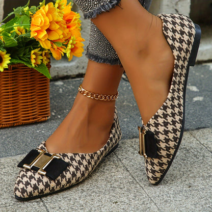 Bailarinas elegantes de pata de gallo para mujer con detalle de lazo – Flats de punta fina a la moda para el día a día y la oficina
