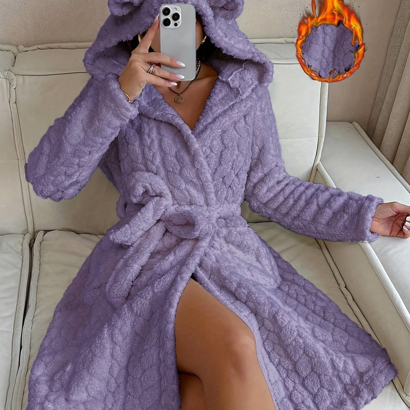 Peignoir de bain douillet à capuche et oreilles pour femmes