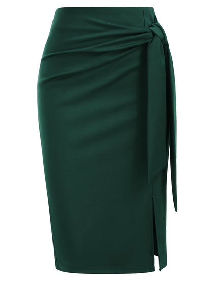 Gonna midi elegante da donna con dettaglio nodo e spacco – Perfetta per ufficio ed eventi