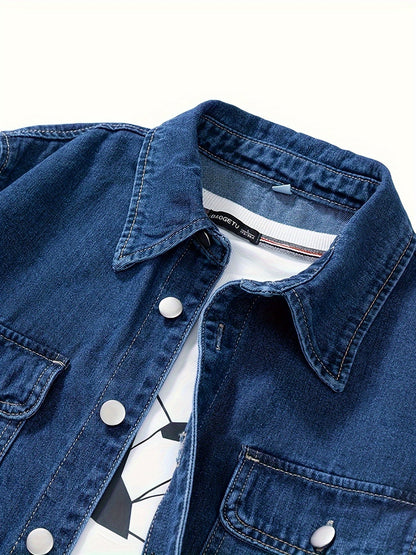 Denimoverhemd voor heren, overhemd van denim met lange mouwen en borstzakken, geschikt als tussenjas
