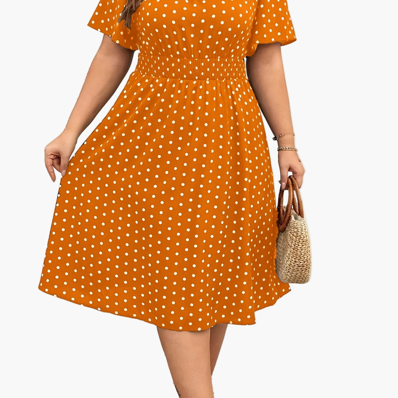 Dame fritidskjole med prikker, taljeret, elegant sommerlook
