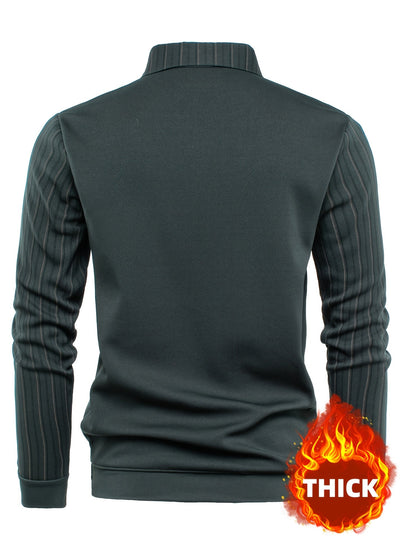 Jersey de hombre con cuello de camisa y escote en V, mangas a rayas, de manga larga, abrigado