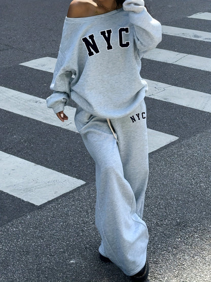 Grauer Trainingsanzug "NYC" mit Oversized Sweatshirt und weiten Hosen für Damen